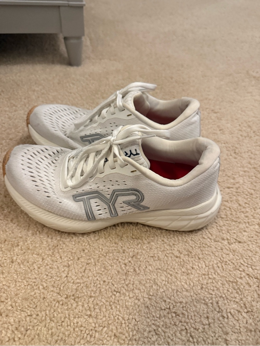 TYR White and Gray Athletic Trainers with Red Lining
